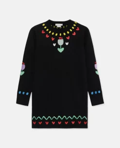 Tulip Embroidery Sweater Dress