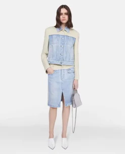 Two-Tone Panelled Denim Skirt
