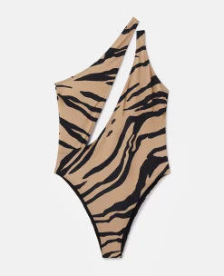 Zebra Print Cut-Out Swimsuit