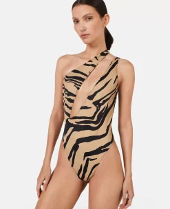 Zebra Print Cut-Out Swimsuit